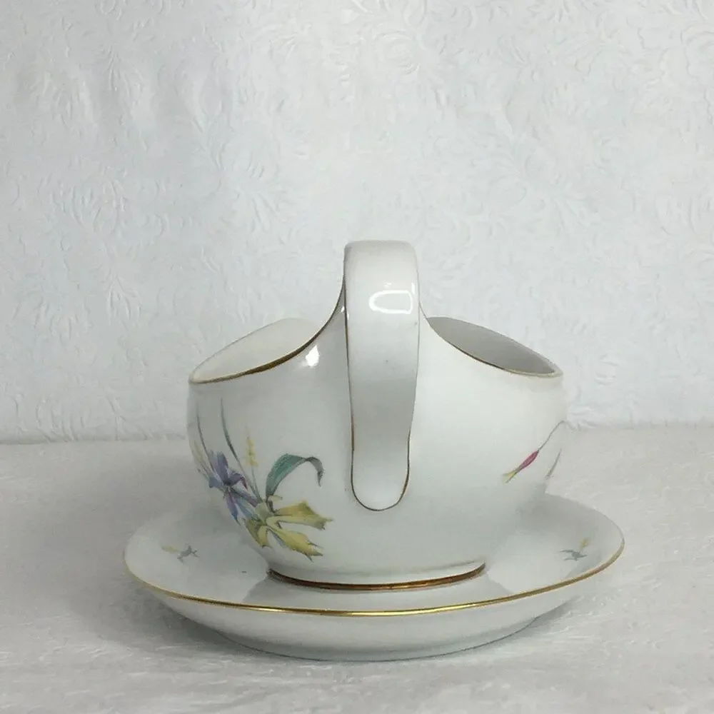 Vintage Eschenbach Gravy Boat with Underplate W1458 Pink Blue Gold Trim